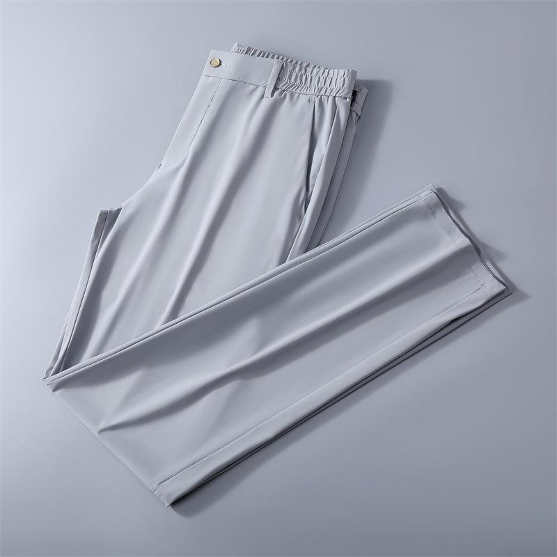 Men's High-End Quick-Drying Ice Silk Elastic Waist Straight-Leg Casual Business Pants