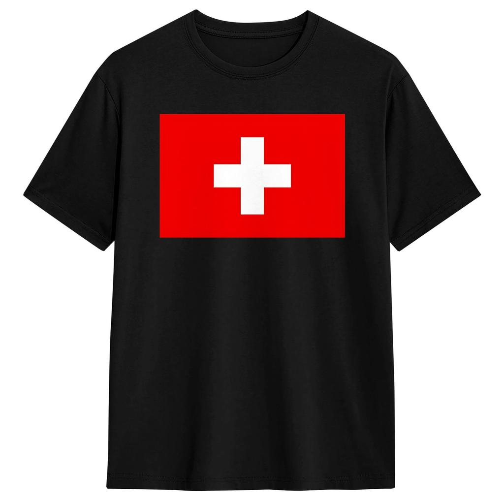 Męska Koszulka Flaga Szwajcarii Vintage Czysta Bawełna T-shirty Krótki Rękaw Koszulki Okrągły Dekolt Ubrania Dorosły