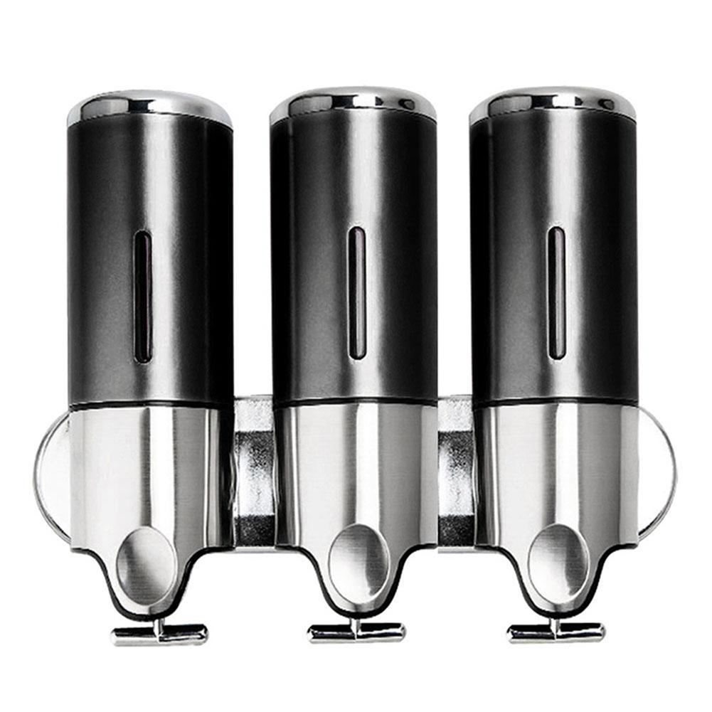 Wall-Mounted 3 Chamber Liquid Soap Dispenser Pump Shampoo Conditioner Holder Bathroom Shower Tool black#0