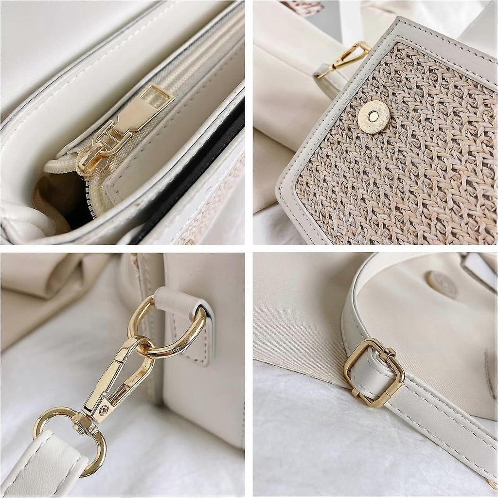 Stroh-Umhängetaschen für Damen, Sommer-Strohtaschen und Handtaschen Schulter-Clutch-Tasche für den Urlaub