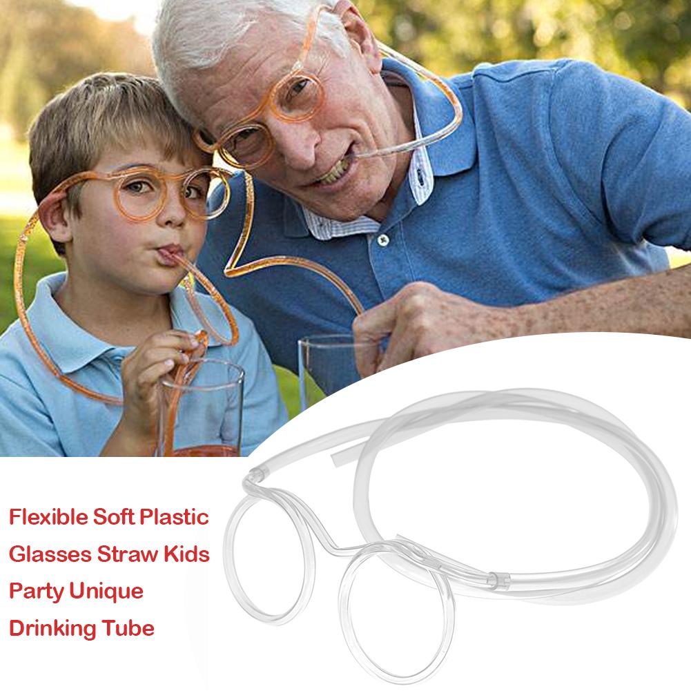 1/2Pcs Straw Glasses Funny Soft PVC Glasses Flexible Drink Eyeglasses Straw For Kids Holiday Birthday Party Supplies Creativity