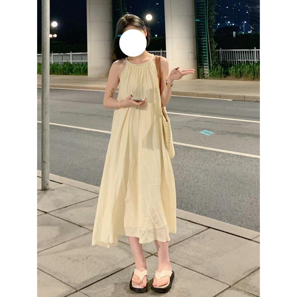 Neck suspender dress children seaside long dress fairy first love French temperament high sense summer new skirt
