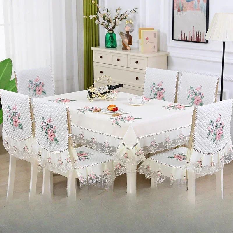 Light Luxury Wave Lace Stolsöverdrag Förtjockad Matbordsduk Kudde Europeisk stil Stor blomma Bordsduk Stolsöverdrag