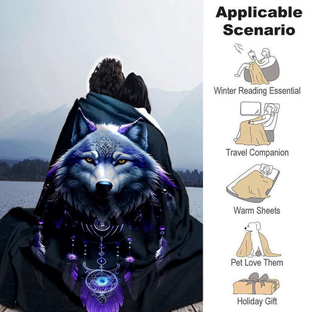 1pc Wolf Dreamcatcher Throw Blanket Soft Flannel, Cozy All Season Polyester Perfect for Home, Office
