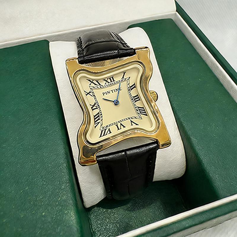 Y2K Goldene Uhren Retro Herren-Quarz-Armbanduhr Quadratische Schmelzende Uhr Römische Ziffern Stundenmarkierungen Unregelmäßige Unisex-Uhr