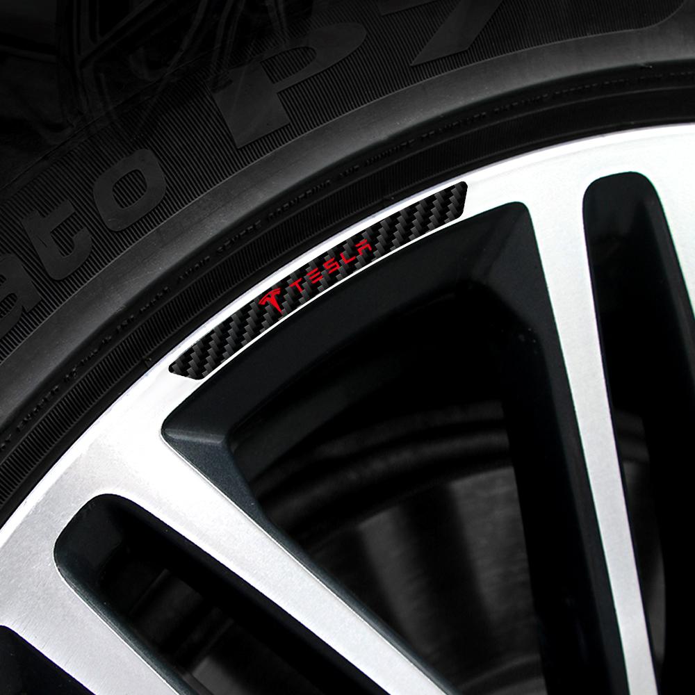 AAAIS1 4pcs Carbon Fiber Car Badges Wheels Rims Stickers Auto Styling Decoration For Tesla Model 3 Model Y Model S Model X Cybertruck