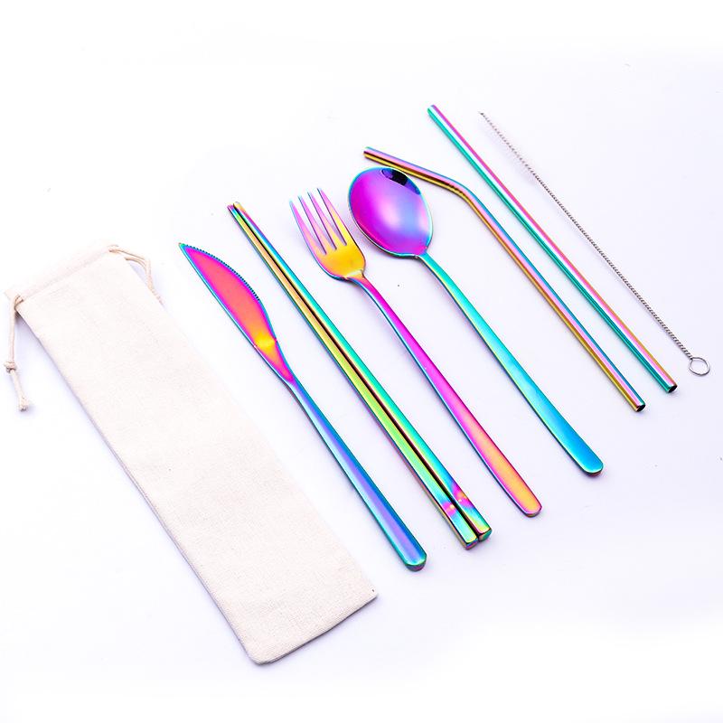 Korean Style Stainless Steel Cutlery Gift Set - Knife, Fork, Spoon, Straw