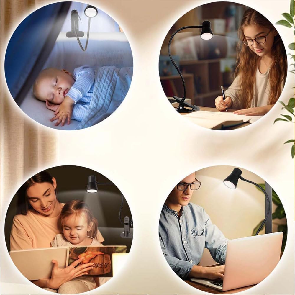 LED Clip-on Light, Dimmable, Color-Adjustable, Desk Lamp, USB, Reading Light, Clip-on, Rechargeable, 3 Color Temperature Settings, 10 Brightness