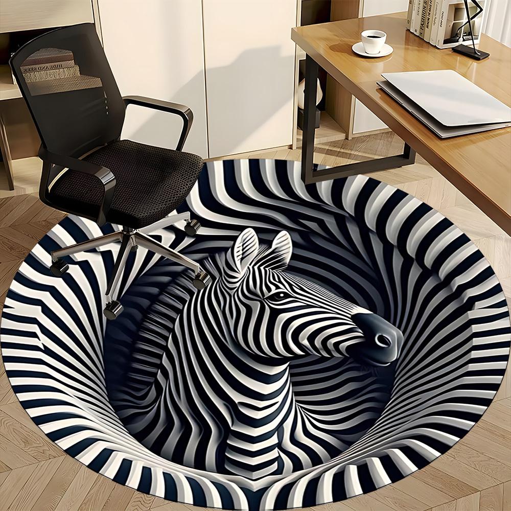 1pc Zebra Print Carpet for Office Non Slip, Round Carpet, Soft & Comfortable, Carpet for Office, Lightweight Round Floor Mat