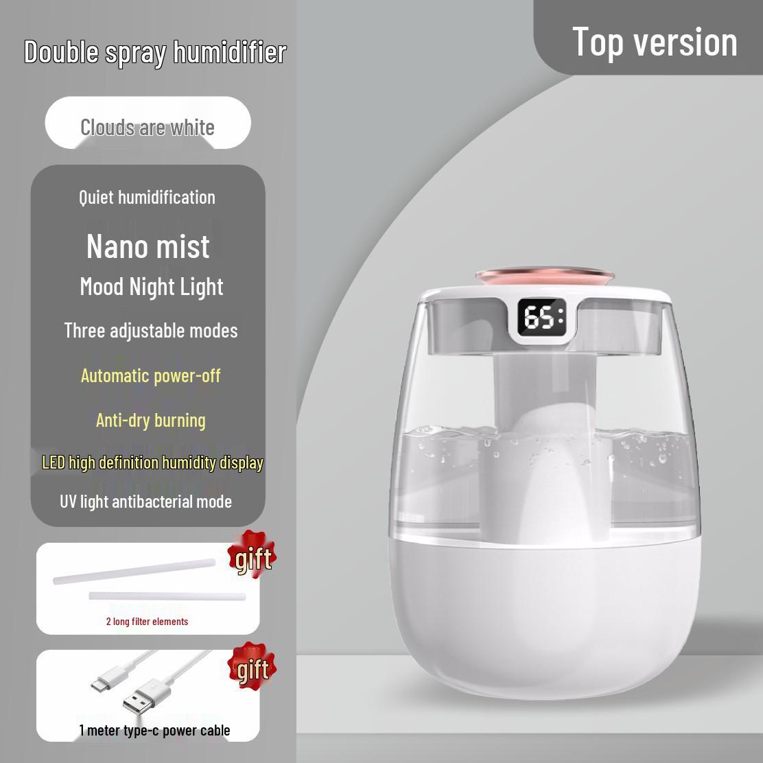 2025 Тихий Большой Увлажнитель Воздуха с Туманом для Дома и Спальни, Безопасный для Беременных Женщин и Младенцев 136 x 136 x 196 mm + TC Power Supply