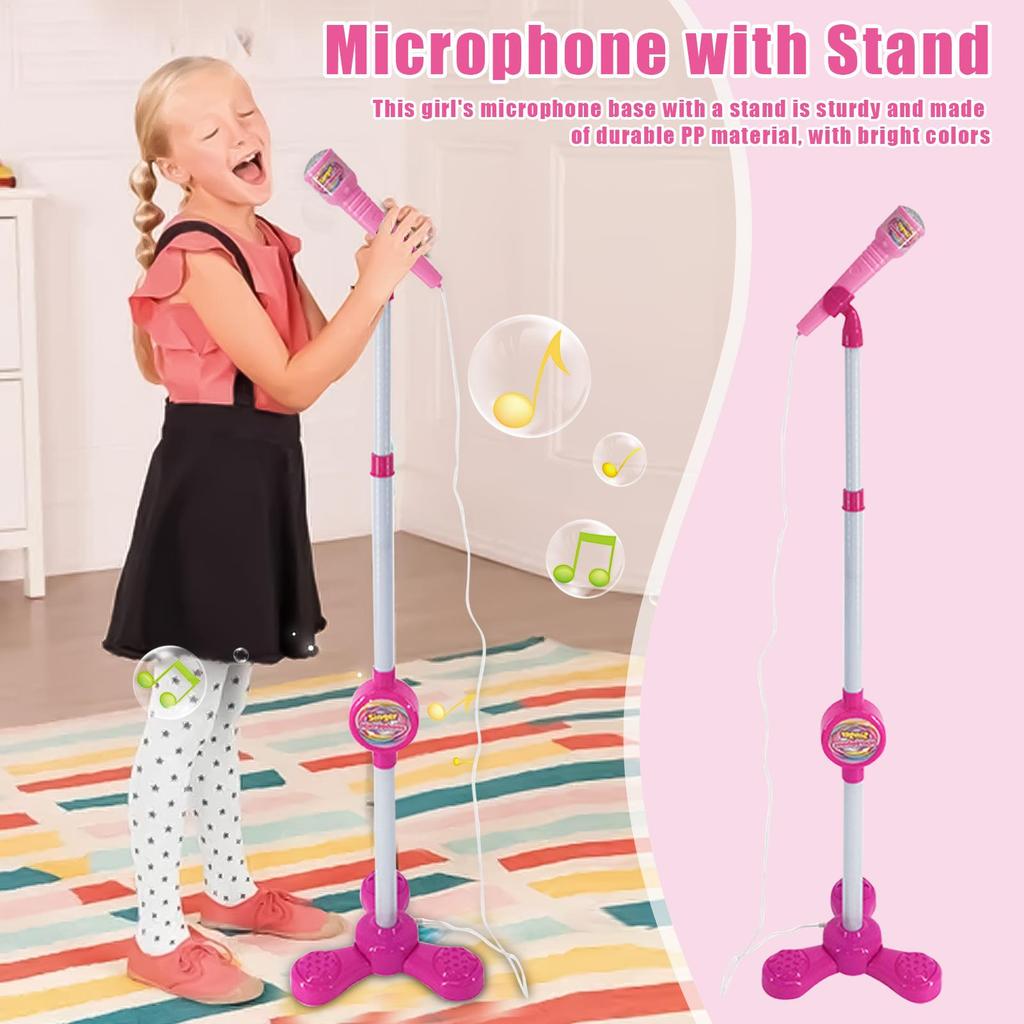 Microfone Infantil com Suporte Máquina de Karaoke Instrumento Musical Brinquedos Treino Cerebral Brinquedos Educativos Presente de Aniversário para Menina Menino