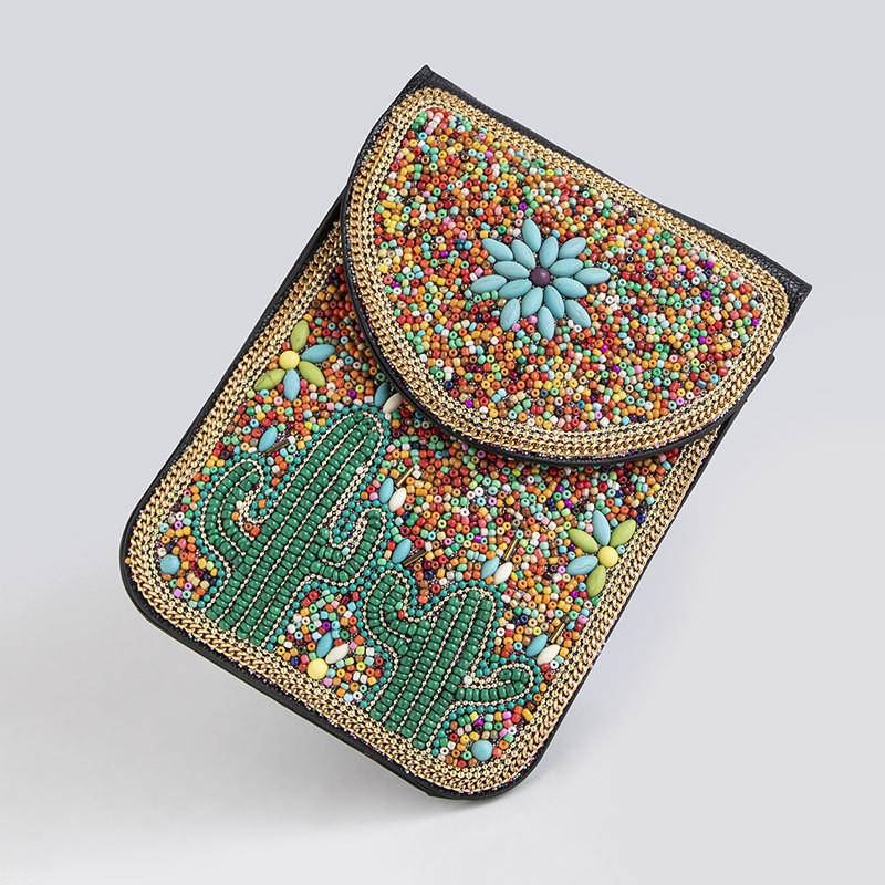 Bohemian Theme Pu Handbag With Magnetic Flap And Floral Accents For Daily Outings