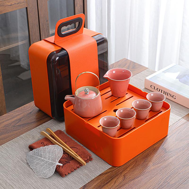 Travel Tea Set, Ge Kiln Ceramic Cooling Pot, Four Cups Portable Storage Box, Cheap Business Gifts