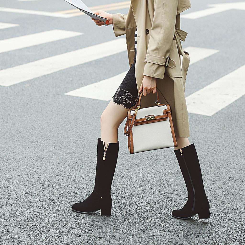 Women's High-heeled Boots Autumn and Winter Comfortable Versatile Thick-heeled Large-size Medium Boots