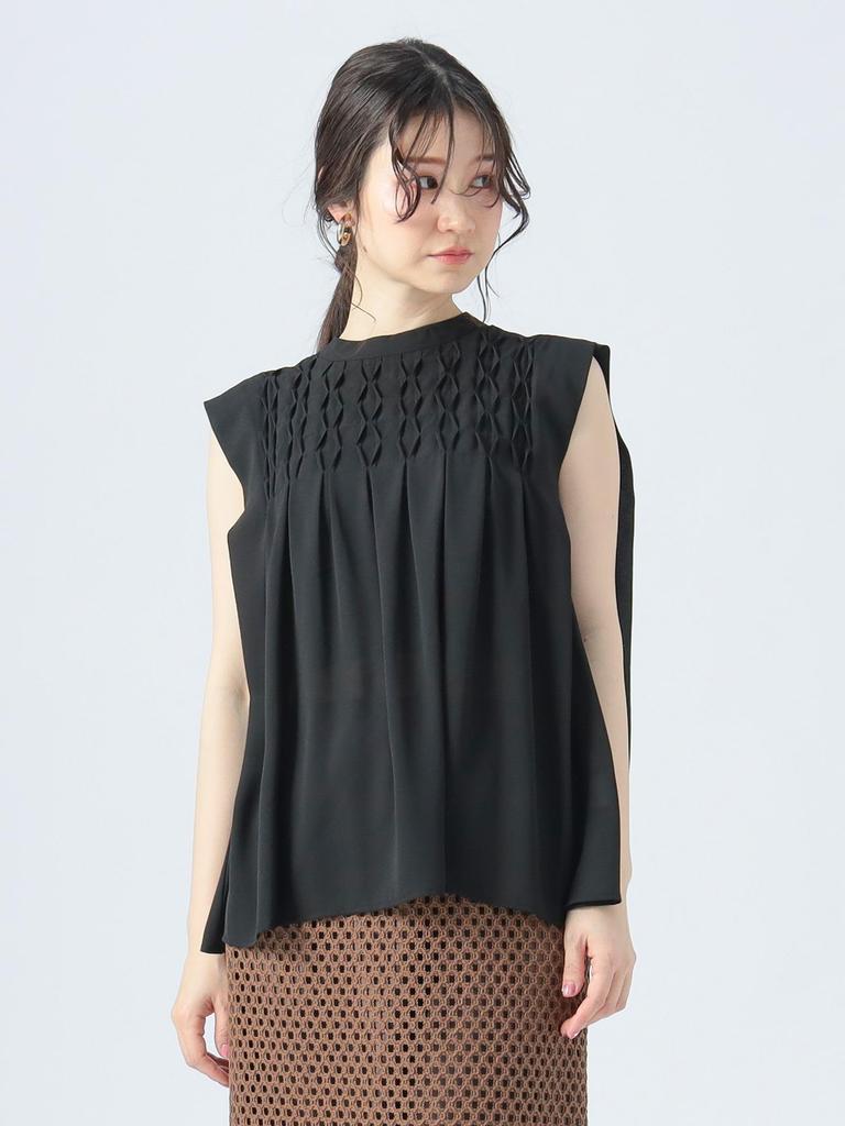 Beams Heart Smocking French One Size Women's S/S Blouse, Black,