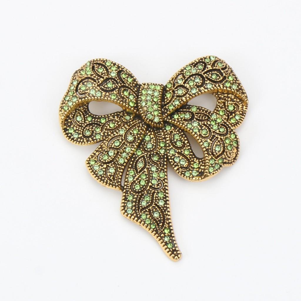 Vintage Alloy Water Diamond Butterfly Bow Brooch For Women Fashion Accessory
