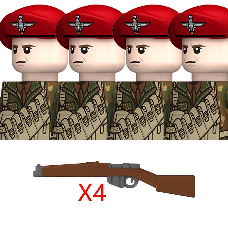 4pcs MOC WW2 Britain Military Soldeirs Building Blocks Air Force Army Infantry Helmets Weapons Gun Accessories Bricks Toys Boys Gift