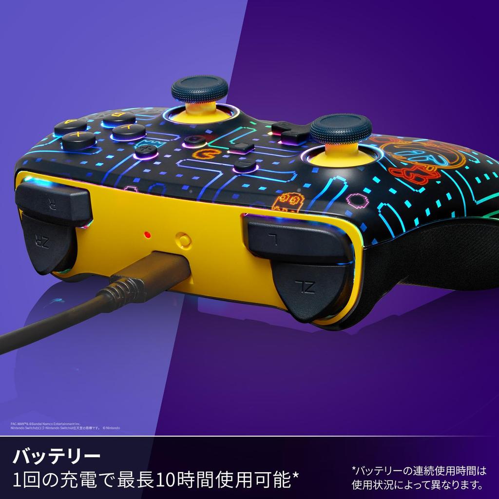 Officially Licensed Nintendo PowerA Lumectra Enhanced Wireless Controller for Nintendo Switch Neon Arcade Product - Pac-Man (NSGP0458JP-01)
