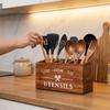 Wooden Spoon Fork Storage Box Large Capacity Space Saving Tableware Storage Rack Decorative with 3 Compartments
