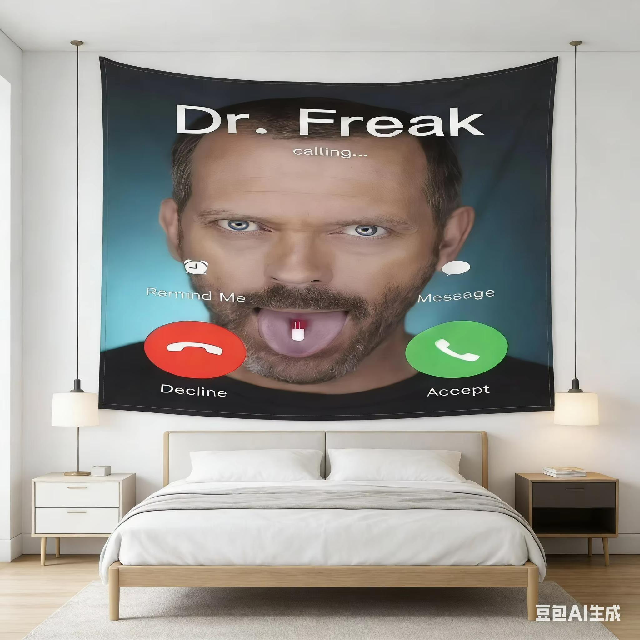 

DrFunny Meme Freak Tapestry House MD Call Screen Design Wall Hanging for Bedroom Living Room Dorm Decor 74x94cm(29x37in)