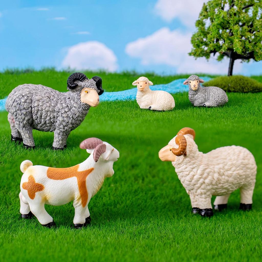 13-Piece Set of Resin Sheep Miniatures Simple Desktop Ornaments (2–5 Cm)