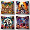 Mexican Holiday Pillow Covers With Skull Pattern, Mexican Day Of The Dead Pillowcase One-Sided Print, Zipper Closure,Polyester