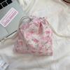 Cute Cartoon Bear Ladies Mini Drawstring Bags Retro Flower Women's Cosmetic Storage Bag Portable Sweet Female Coin Purse Handbag
