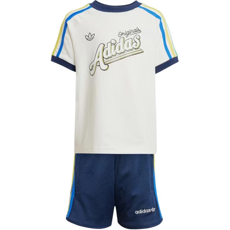 

Adidas Originals Повседневный Спортивный Комплект Футболка Комплект Удобный Универсальный Короткий Рукав Простые Мягкие Шорты Детские Комплекты Облачно-Белый Ночной Индиго JC5883 XS