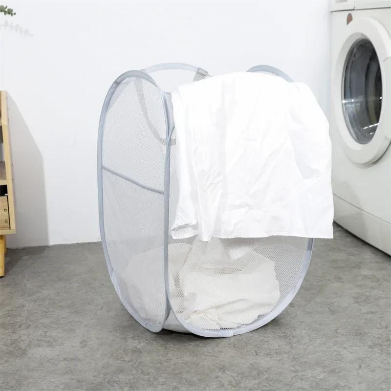 Folding Laundry Basket with Handle Clothes Toy Storage Basket Hollow Mesh Breathable Household Laundry Hamper Sundries Organizer