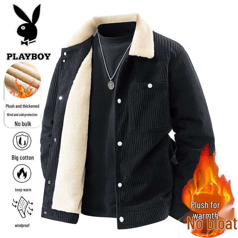 Playboy Men's Plush-Lined Stand-Collar Autumn/Winter Jacket
