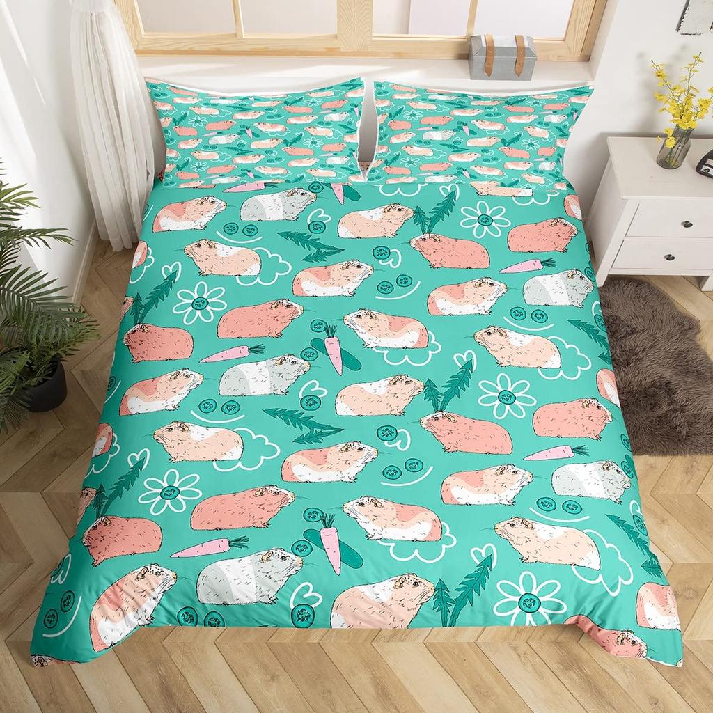 Guinea Pig Comforter Cover Set Cute Guinea Pig and Carrot Decor Duvet Cover 3D Animal Print Bedding Set 3pcs with 2 Pillow Cases