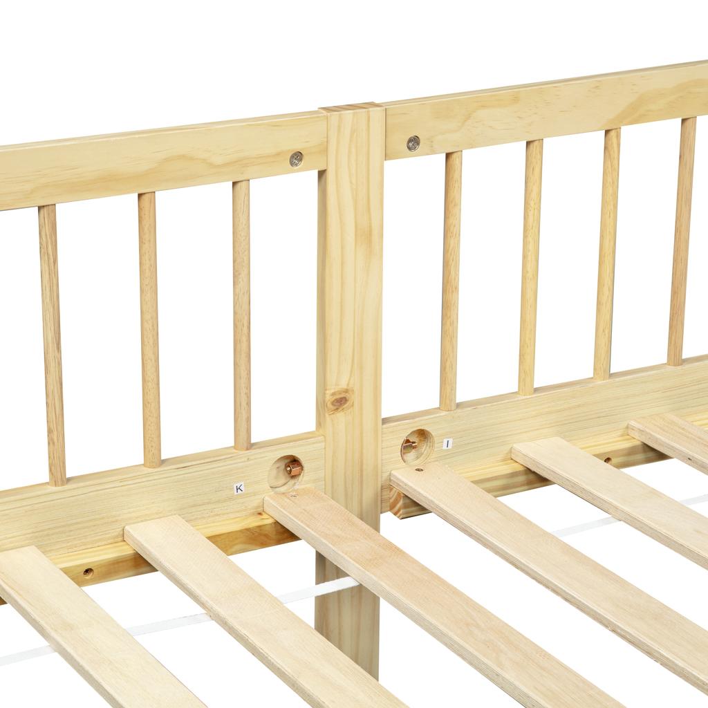 Pine Wood Daybed 90*200 Cm, Sofa Bed with 3-Sided Guardrails & 14 Support Slats, Natural