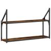 Wall Shelf with 2 Shelves Smoked Oak Finish 80 X 21 X 51 Cm Wood Based Material