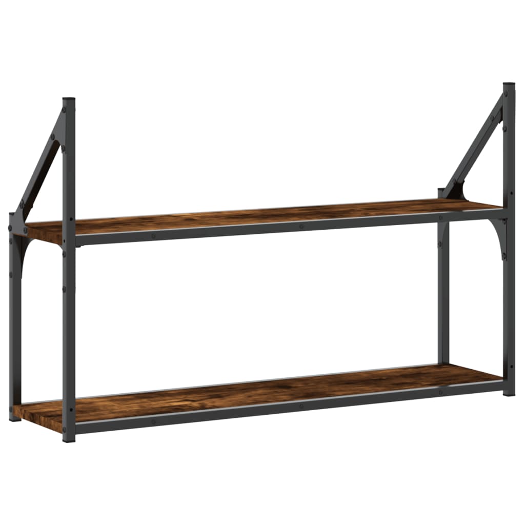 Wall Shelf with 2 Shelves Smoked Oak Finish 80 X 21 X 51 Cm Wood Based Material