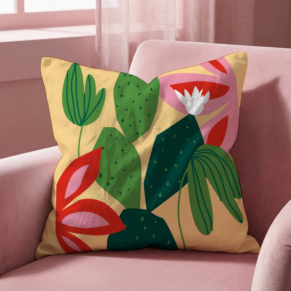 Plants and Flowers Cushion Cover Multi-Scene Pillow Cover for Home & Car - Reversible, Soft & Durable for Daily Use