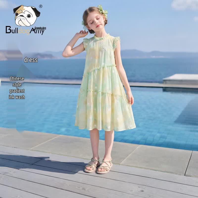 CHANZUIGOU Girls Green Chinese Style Gradient Chiffon Dress 150 cm