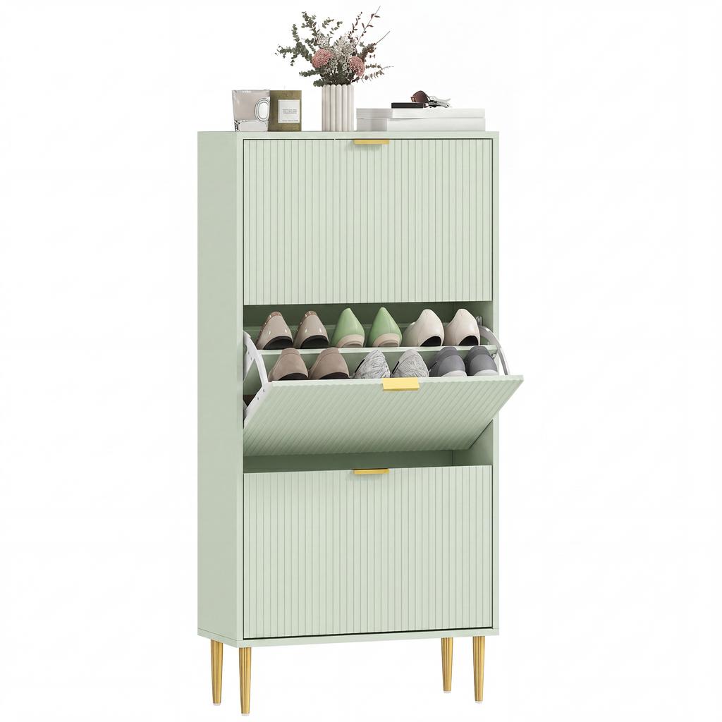 Elegant Three-Drawer Shoe Cabinet - Light Green