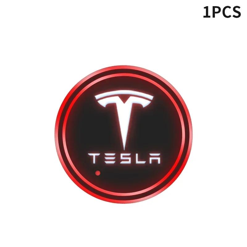 

Car Sticker Tesla Car Cup Holder LED Light Car Cup Pad Colorful Light Coaster For Tesla model 3 model X Y style MODEL S ROADSTER