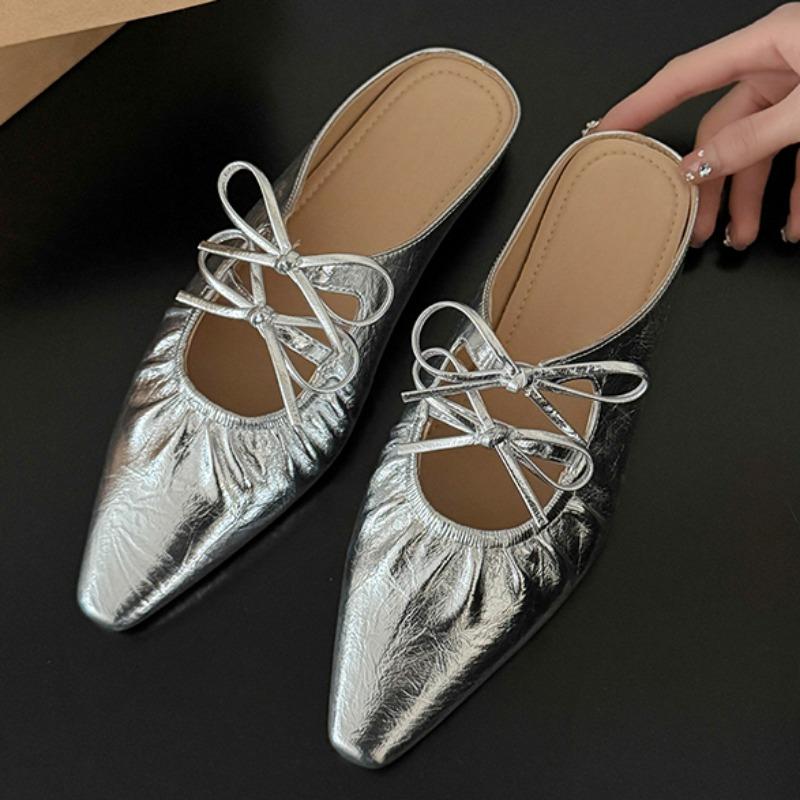 Fashion Low heel slippers summer new square head shallow mouth fold butterfly knot soft sole anti-slip wear-resistant baotou shoes