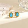 Vnox Vintage Gold Plated Water Drop Shaped Turquoise Stud Earrings, Stainless Steel Natural Stone Earrings Jewelry for Women