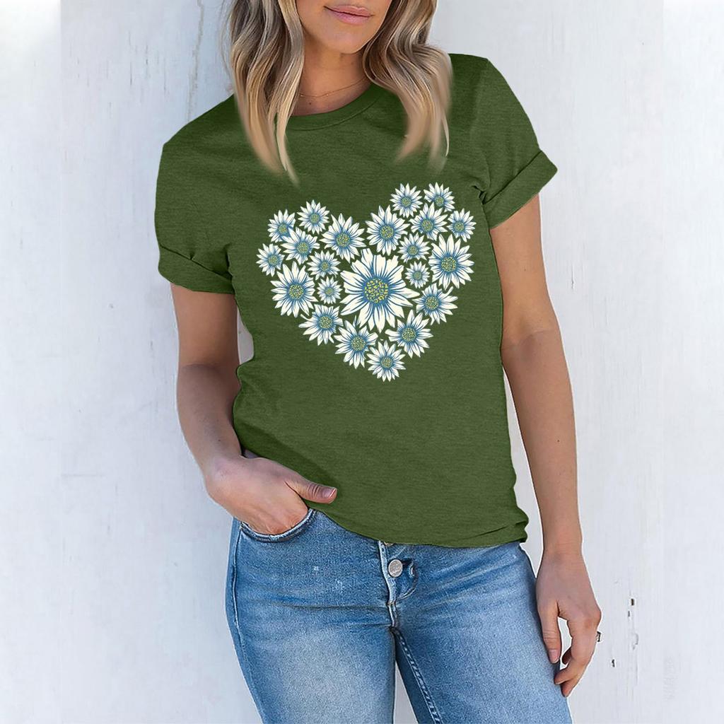 Women's Fashion Casual Summer Comfortable Printed Round Neck Short Sleeve Top Blouse