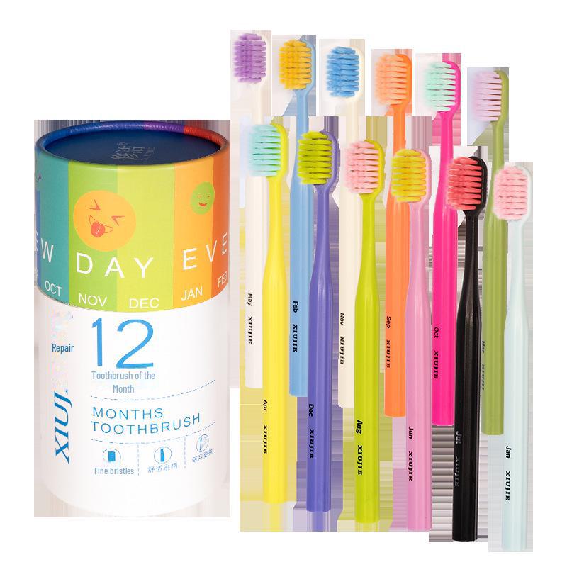 Douyin's Bestselling Toothbrush: Ultra-fine Dense Soft Bristles, Compact Wide Head, and Built-in Tongue Scraper for Gentle Oral Care.