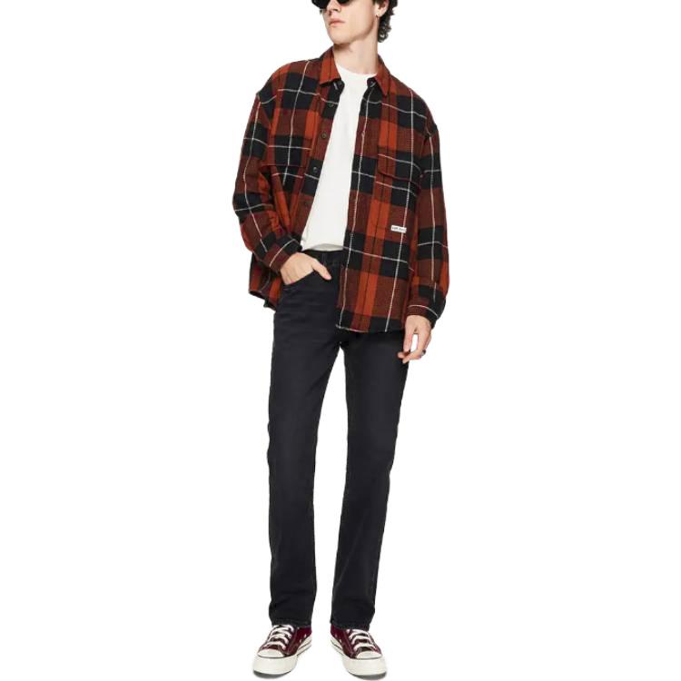 Comfortable Plaid Loose Long Sleeve Shirt Men Shirts Red-Brown LMT006251201