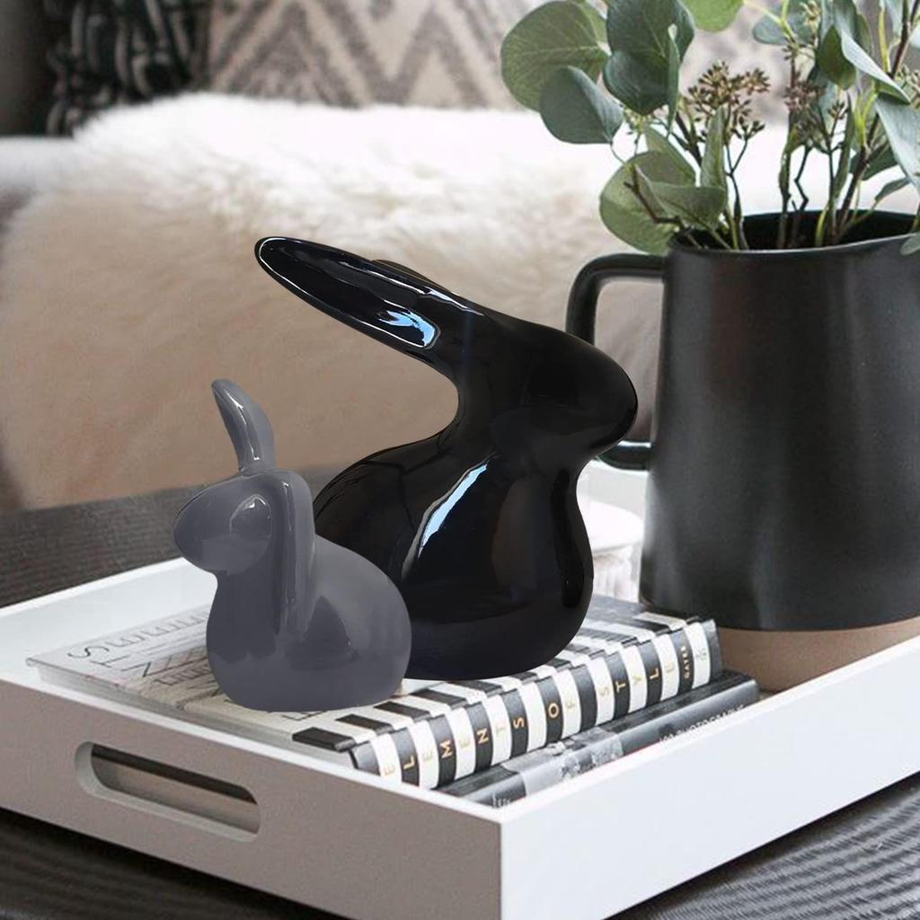 Home Décor Ceramic Rabbit Figurines (Set of 2, Black and Grey)