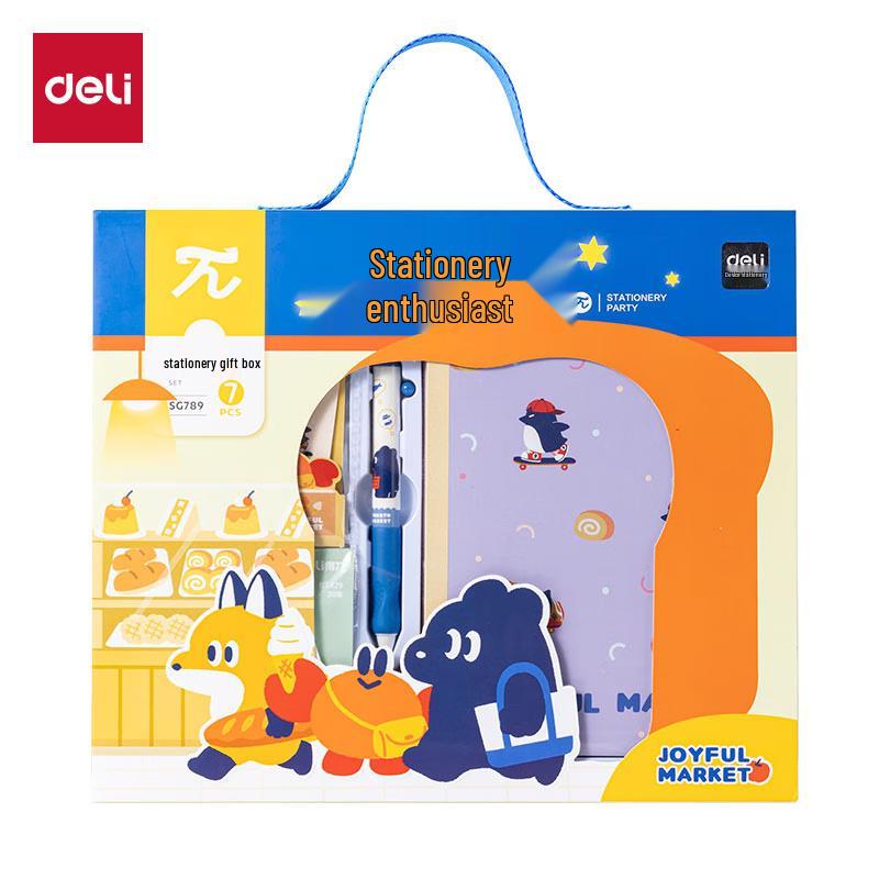 Deli Blue Bear 7-Piece Stationery Gift Set