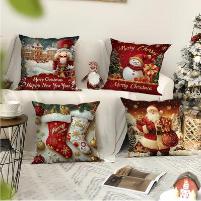 New Cartoon Creative Christmas Polyester Printed Pillowcase Christmas Holiday Outdoor Scene Decoration Atmosphere
