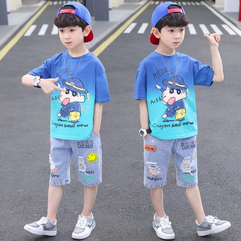 Ținută de vară pentru băieți, haine sport la modă, subțiri, cu mânecă scurtă, pentru copii mari, set casual elegant