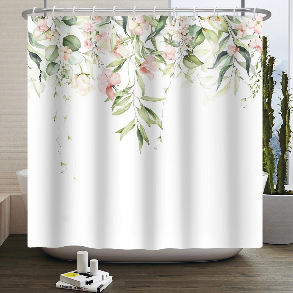 Floral Duschvorhang für Badezimmer Vintage Blume Schmetterling Wasserdichter Stoff Boho Badewanne Badezimmervorhang Mit Haken 180x240