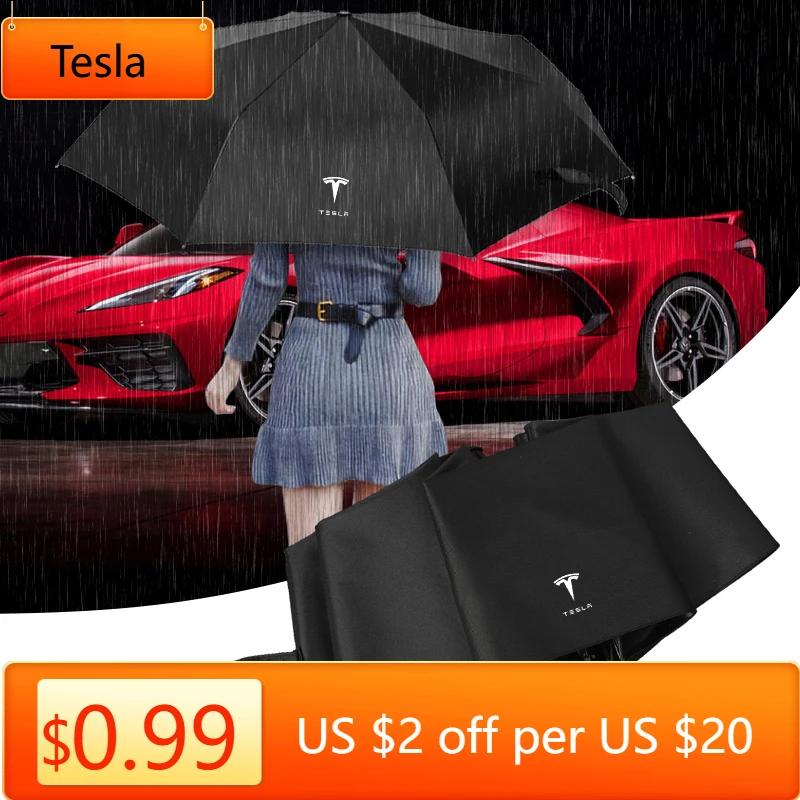 Car Sticker Tesla 1pcs Car Automatic Folding Windproof Sunshade Umbrella Auto Accessories for Tesla Model 3 2021 S X Y Style Roa
