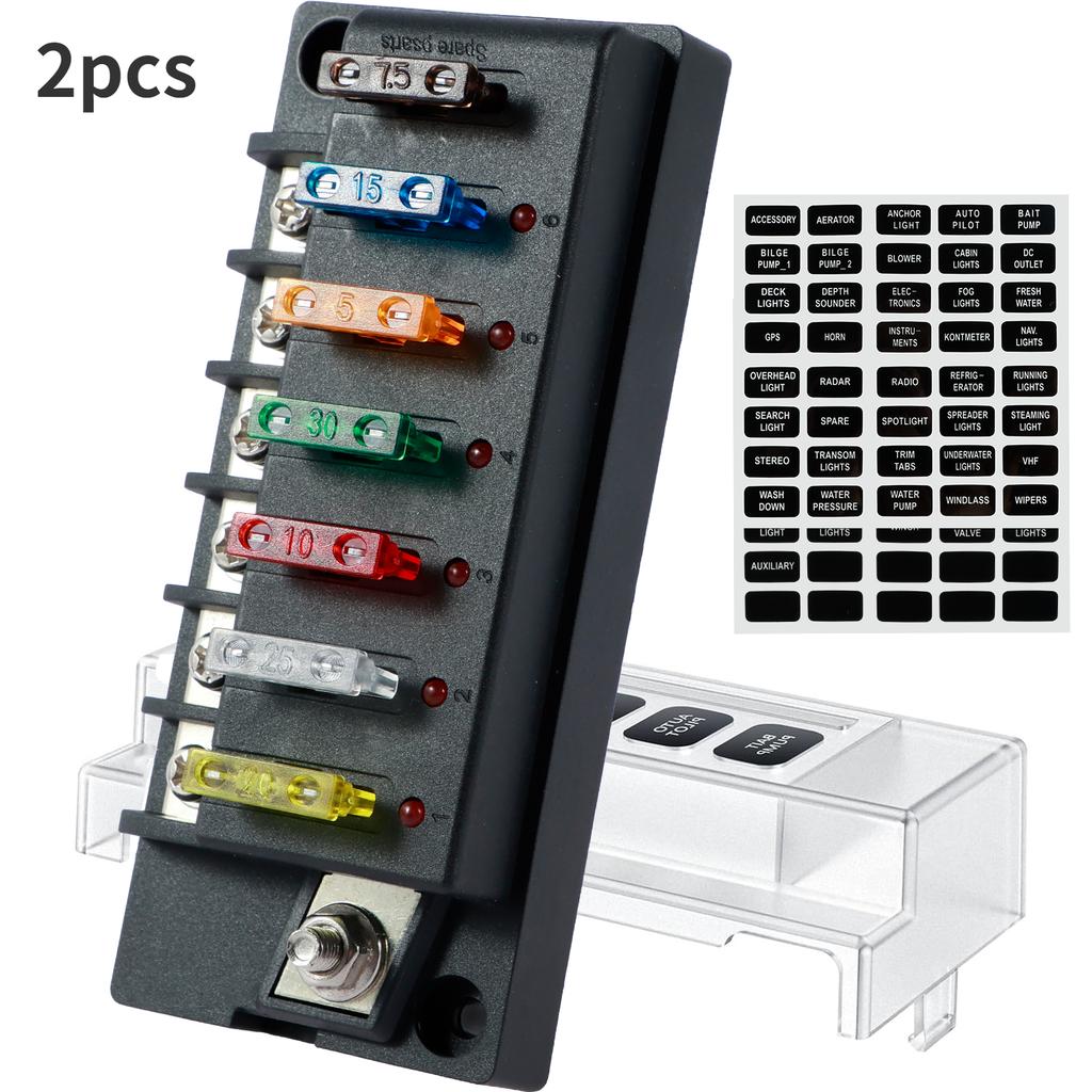 4/6 Way Fuse Block 12V Blade Fuse Box Holder with LED Indicator Waterproof Cover Safe Compact Circuit Fuse Box Dust-Proof